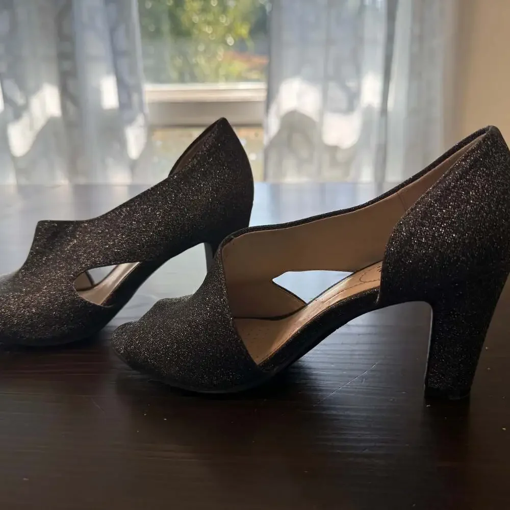 Life Stride Silver‎ Glitter Peep Toe Heels